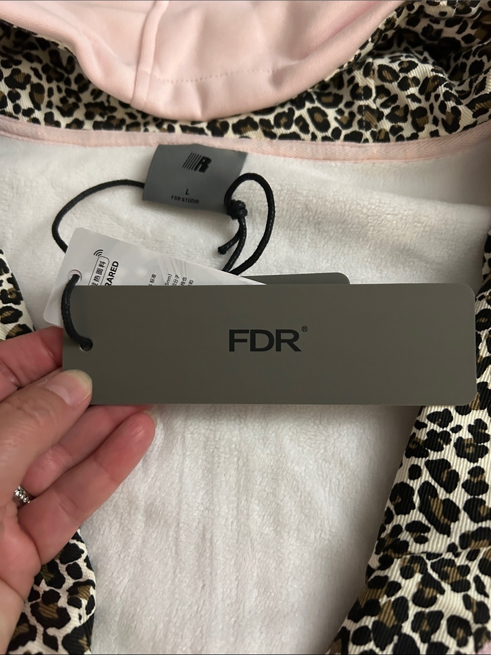 FDR Heavyweight Light Pink Zip Hoodie with Leopard-Lined Hood - Picture 4 of 5